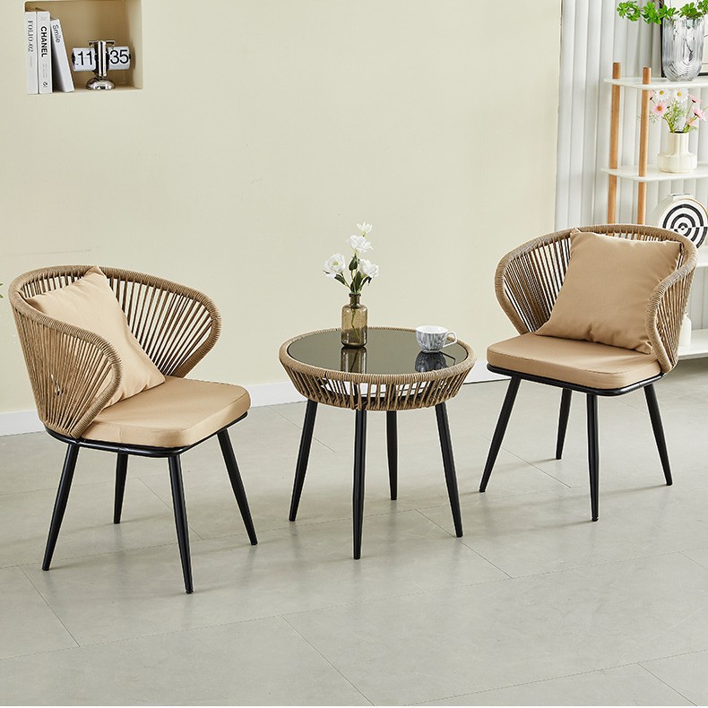 Picture of Courtyard Leisure Backrest Rattan Chair Restaurant Terrace Balcony Outdoor Chair Small Garden Cafe Combination Table and Chairs
