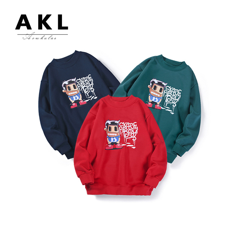 Picture of Autumn and Winter Korean Style New Boys' Velvet Sweatshirts, Medium and Large Kidsren's Austrian Velvet Cartoon Printed Kidsren's Sweatshirts Wholesale