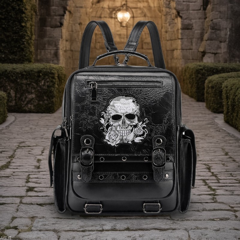 Picture of Cross-border new bag women's Gothic large capacity Women's backpack skull embroidered portable backpack computer bag