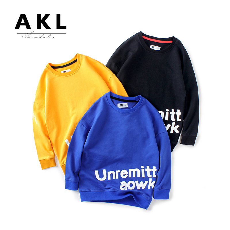 Picture of European-Style Children's Clothing Korean Version New Boys' Long-Sleeve Sweatshirt, Older Children's English Print Pullover Sweatshirt