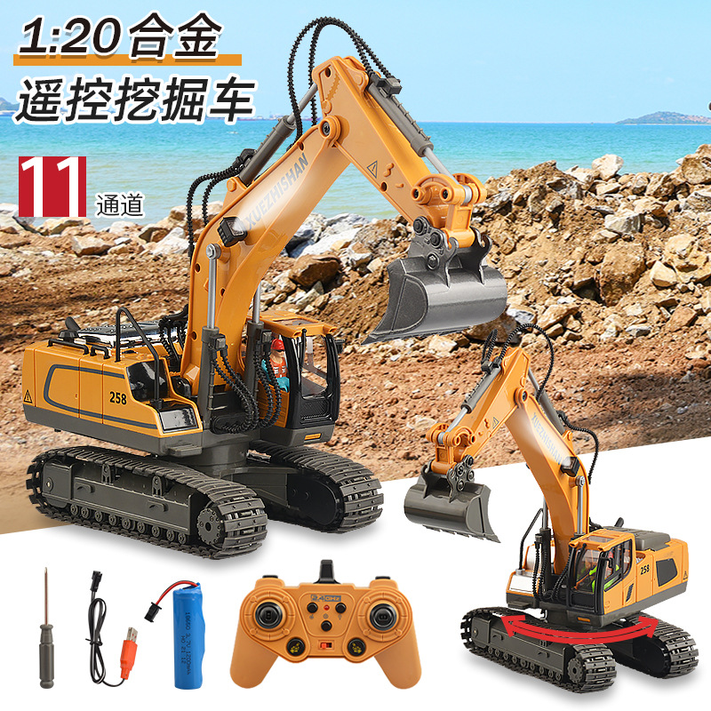 Picture of Cross-border 11-way children's electric toy lighting sound effect Engineering Vehicle 1:20 track alloy remote control excavator model