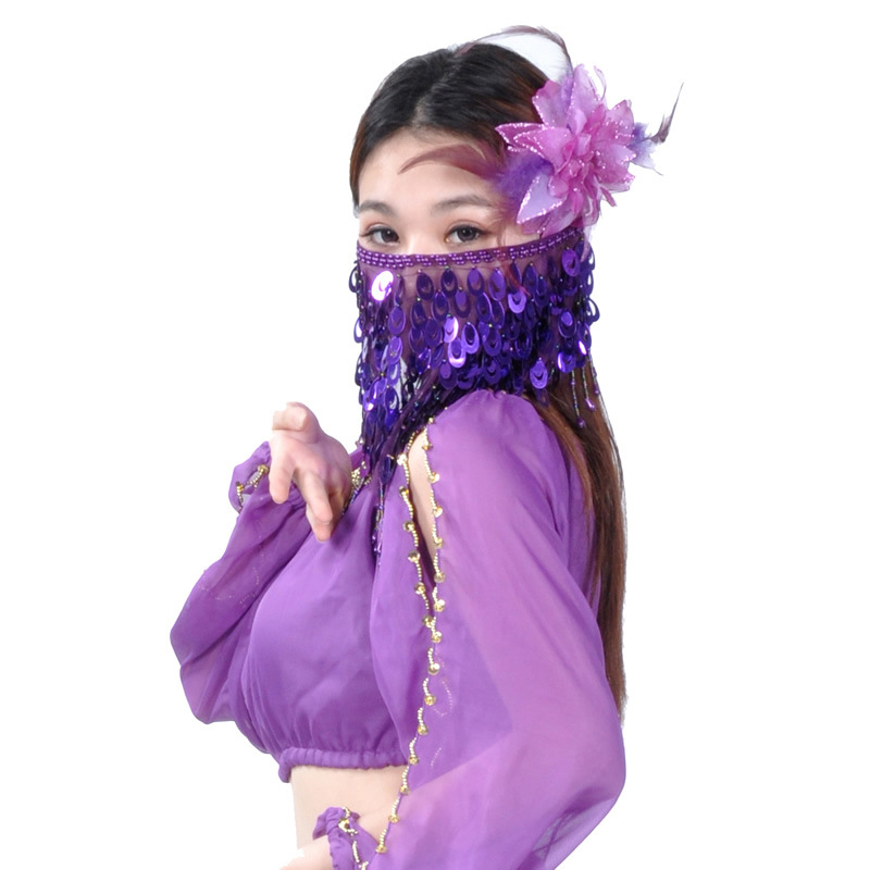 Picture of Belly Dance Veil Sequins Indian Dance Costume Accessories Belly Dance Performance Props Multicolor Female Phoenix Tail Veil