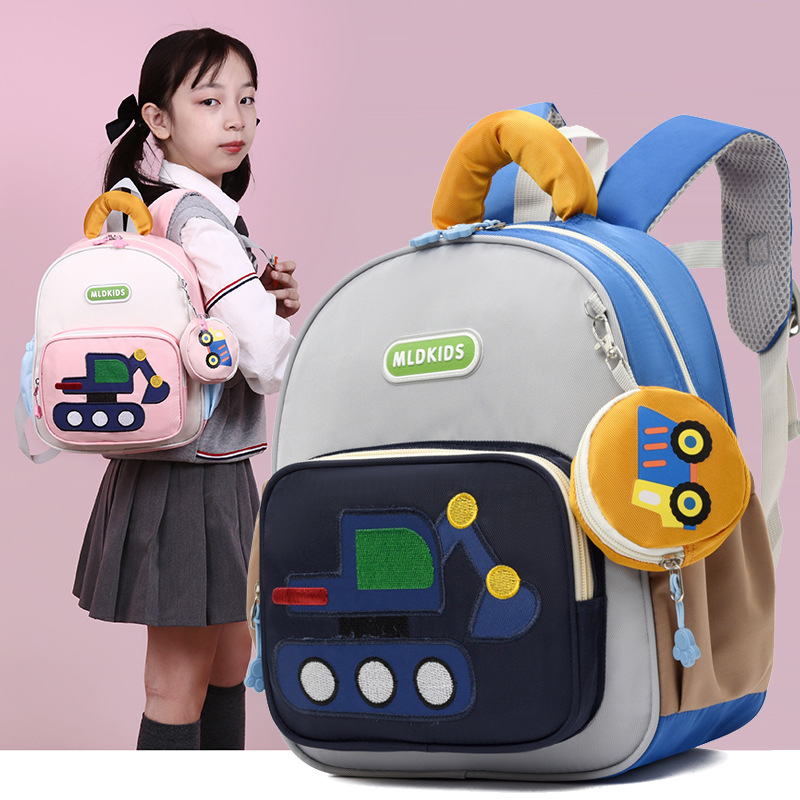 New Children's Backpack Korean Style Foreign Style Cartoon Car Lightweight Ridge Protector Backpack for Boys and Girls Kindergarten Schoolbag