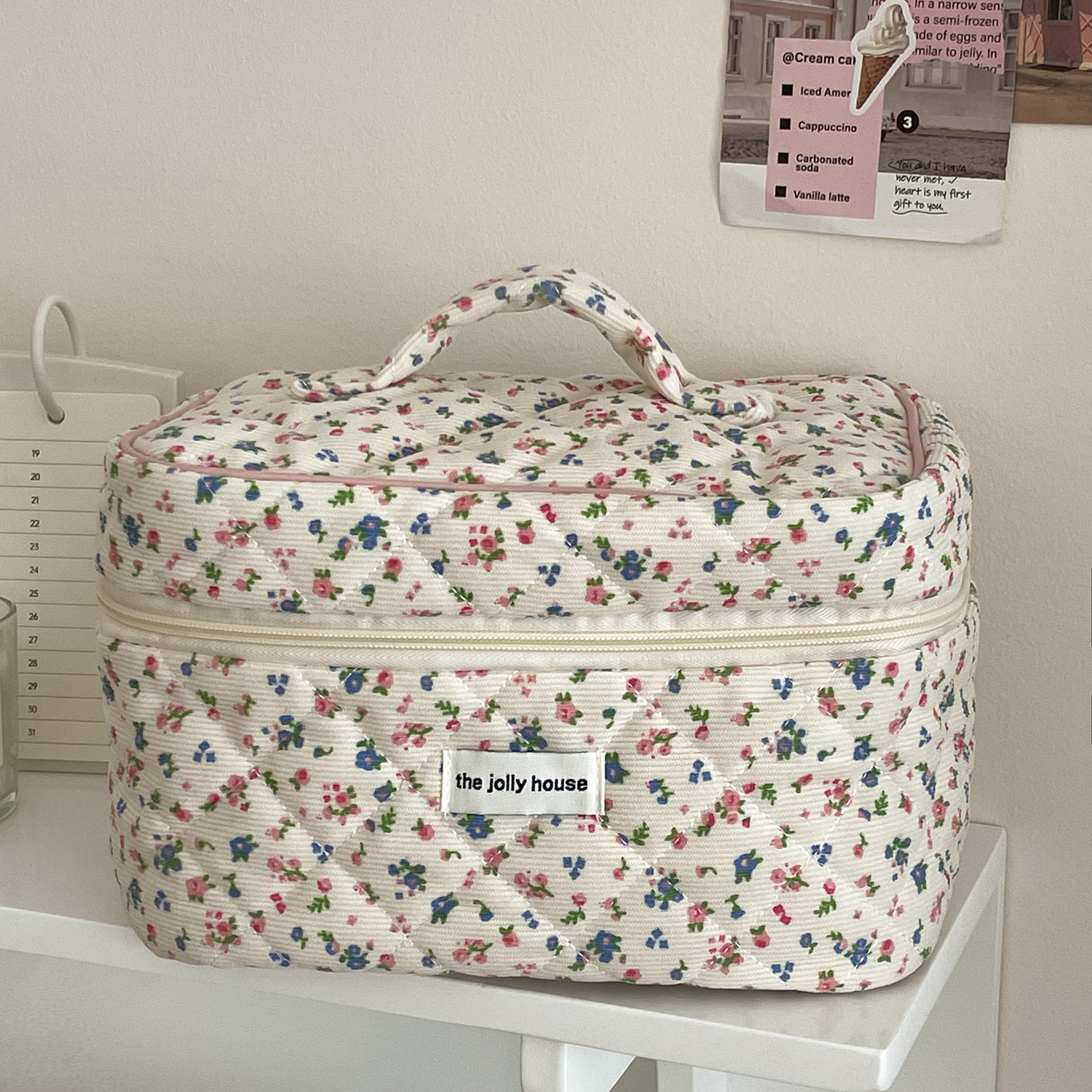 Corduroy Pastoral Floral Cosmetic Bag Storage Bag High-value Washbag Quilted Soft Drop-resistant Hand Bag