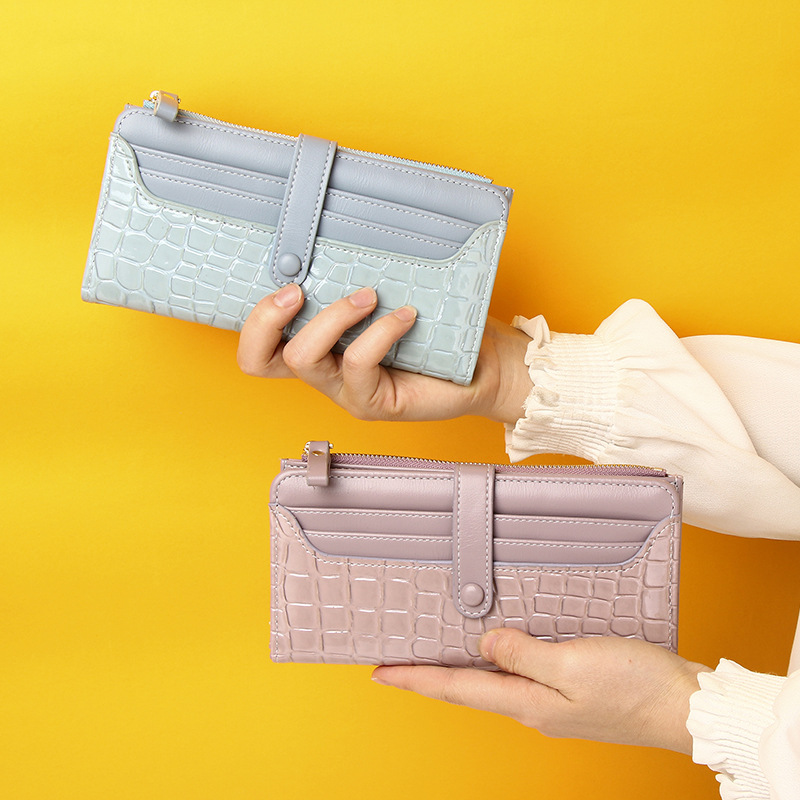 Cross-Border New Wallet Crocodile Pattern Zipper Multi-Card Slot Solid Color Simple Wallet Long High-End Large-Capacity Wallet