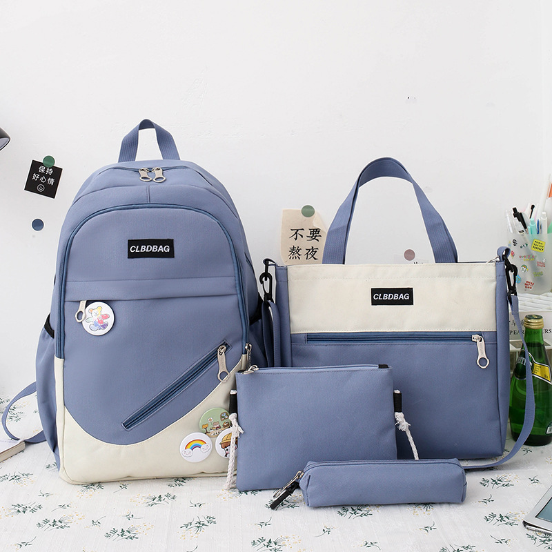 Picture of Schoolbag Female College Student Korean-style Cute Bear Pendant Backpack Senior high school Student Campus Canvas Four-piece Backpack