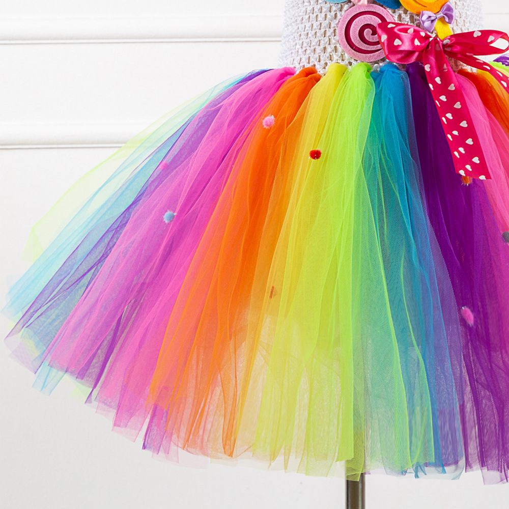 Picture of Christmas new cartoon candy handmade children's dress lollipop rainbow girls princess dress a generation of hair