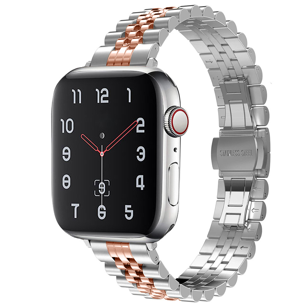 Suitable for Apple Watch Apple Watch S10 Stainless Steel Small Waist Five-Bead Metal Ladies Strap Cross-Border