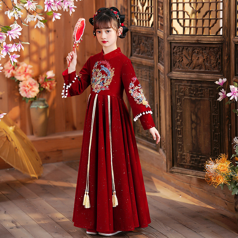Picture of Children's Autumn and Winter Skirt fleece-lined Antique Princess Girls' Hanfu New Year's Eve New Year's Eve Clothing Winter Guofeng New Year's Eve Clothing