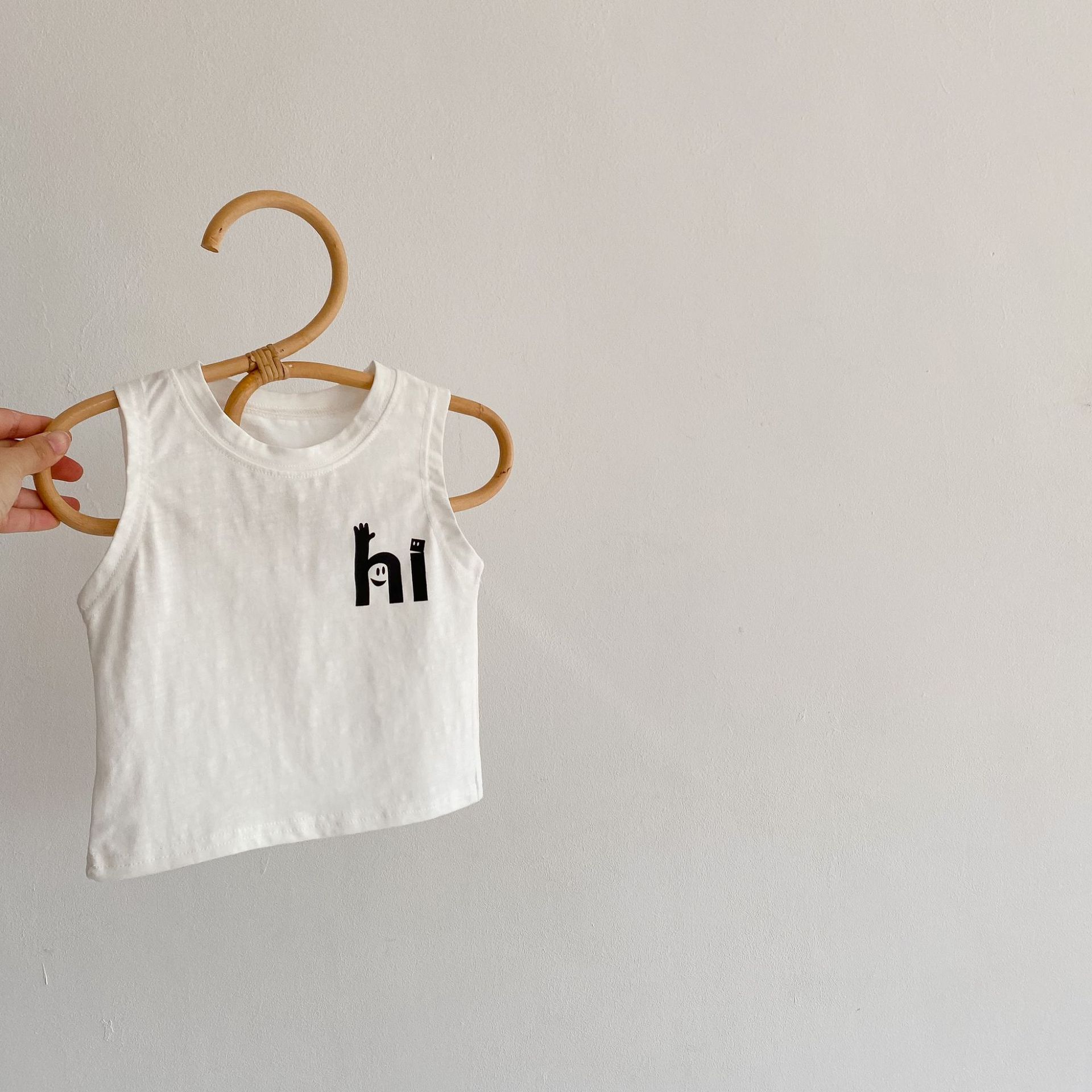 Picture of Ins Children's Clothing 2025 Summer Style Baby Male and Female Baby 0-2 Years Old Hi Printed Vest + Stripesd Shorts Cotton Suit
