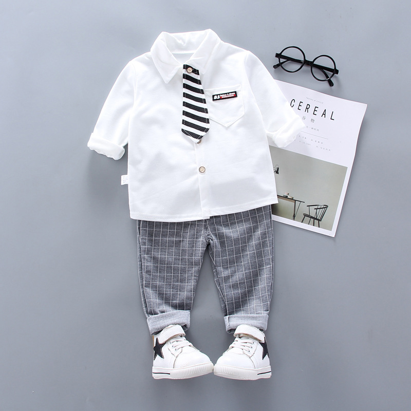Picture of Foreign trade new spring and autumn lapel tie long sleeve British shirt children's gentleman suit two-piece a generation of hair