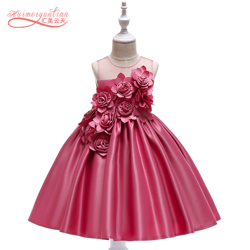Picture of 2024 cross-border children's mesh tube chest three-dimensional flower host performance dress princess dress forged cloth solid color