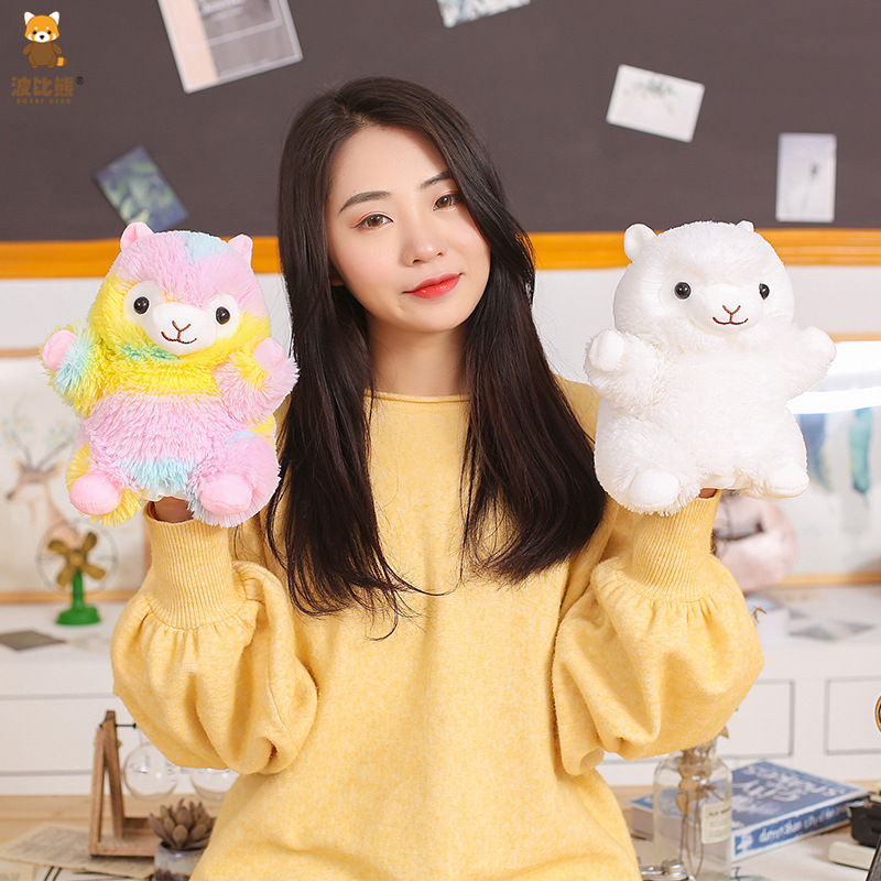 Poppy Bear Alpca Rainbow Alpaca Hand Puppet Baby Parent-Child Early Education Storytelling Stuffed Toy Cross-Border Catching Machine Doll