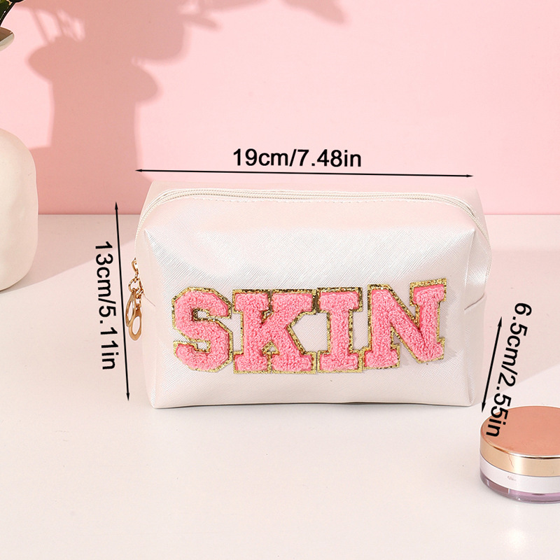 Picture of Amazon popular cosmetic bag pu towel embroidered letters octagonal storage bag travel portable wash bag cosmetic bag
