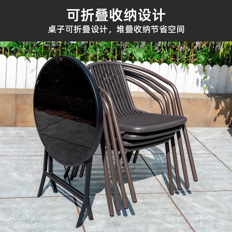 Picture of Outdoor Courtyard Table and Chair Rattan Chair Outdoor Leisure Three-piece Set Garden Terrace Wrought Iron Balcony Seat Combination Small Coffee Table