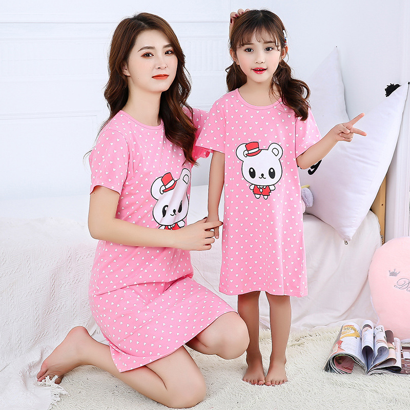 Picture of Women's Nightdress Women's Spring and Summer New Children's Clothing Girls' Pajamas Summer Cotton Home Girl's Dress Casual