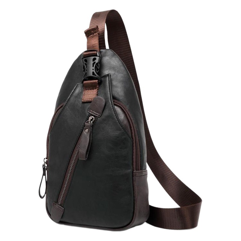 Wholesale New Korean Style Pu Leather Men's Chest Bag, Fashionable Shoulder Bag, Crossbody Bag, Hanging Bag, Cycling Backpack
