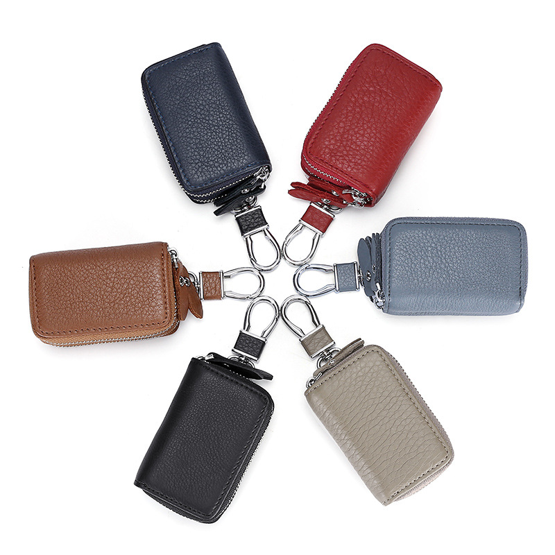 Picture of First layer cowhide double zipper car key bag leather key bag source factory wholesale waist hanging key chain men