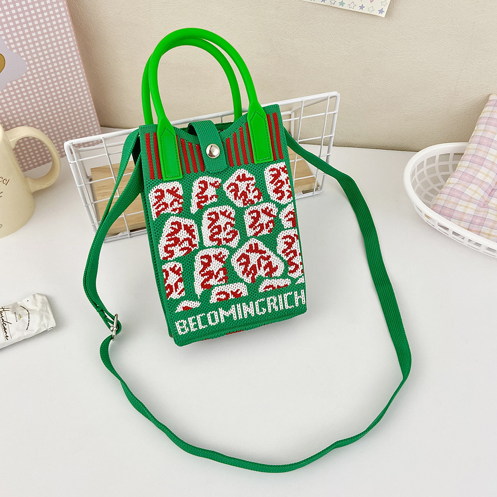 Picture of Shoulder Crossbody Mobile Phone Bag Cute Knitted Hand Bag Cartoon Large Capacity All-match Coin Purse Handbag Wholesale