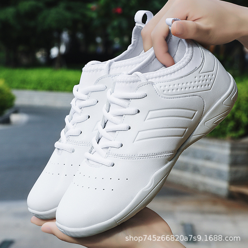 Competitive Cheerleading Shoes Training Competition Dance Shoes Soft Sole Square Dance Shoes Leather White Aerobics Gymnastics Test Shoes