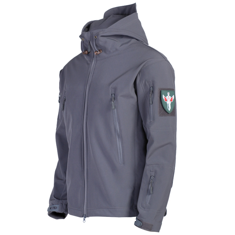 Picture of Shark skin soft shell jacket men's winter fishing clothing waterproof fleece riding mountaineering clothing breathable windproof coat autumn