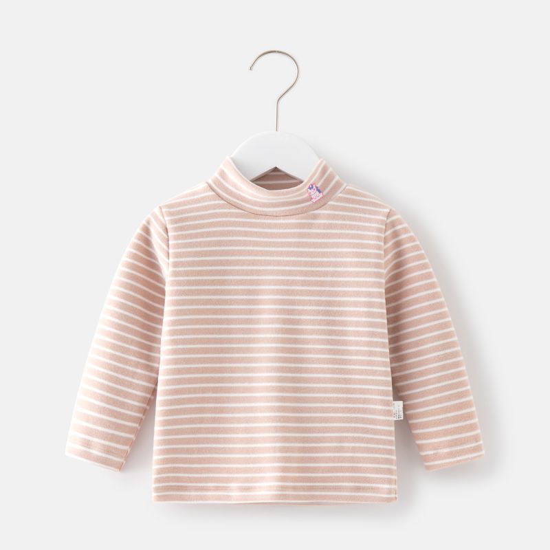 Picture of Children's Velvet Fever Boy's Half-high Collar T-shirt Autumn and Winter Top All-match Base Girl Baby Striped Top Clothes