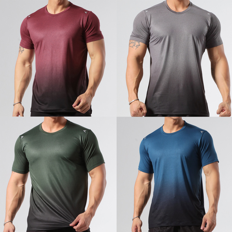 Picture of Gradient Color Training Round Neck Men's Milk Silk Summer Digital Running T-shirt Slim-fit Quick-drying Sports Top for Men