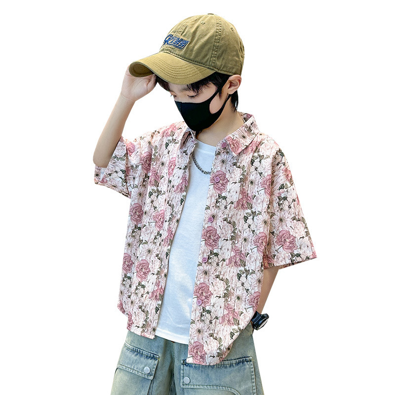 Picture of Children's Clothing Boy's Shirt Summer 2024 New Children's Casual Mid-Big Children's Short-Sleeved Summer Boy's Shirt Summer Trendy
