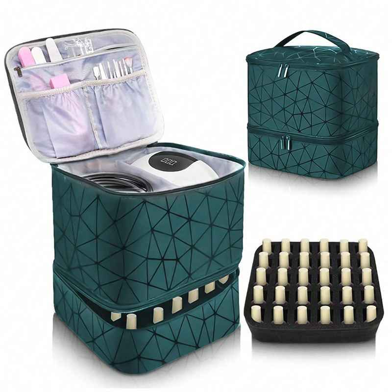 Picture of Amazon new nail polish double layer cosmetic bag storage bag can hold 30 bottles of large capacity multi-function storage bag