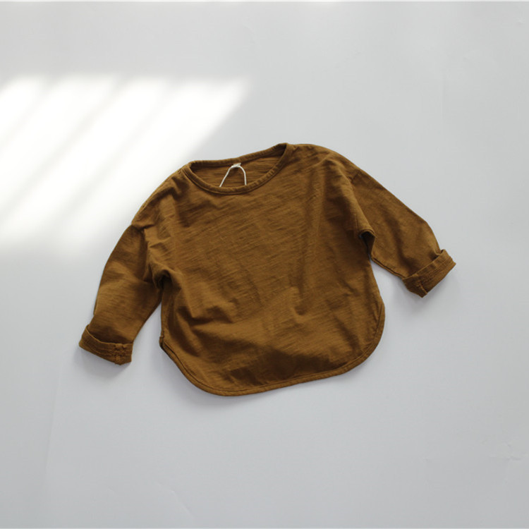 Picture of New Spring Kidsren's T-Shirt Class a Boys' Bottoming Shirt Long-Sleeved Korean Style Round Neck Pure Color Girls' Top Bamboo Cotton