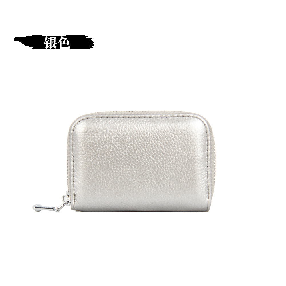 Picture of Amazon organ first layer cowhide ID card holder RFID anti-theft brush multi-card position large capacity zipper leather card holder