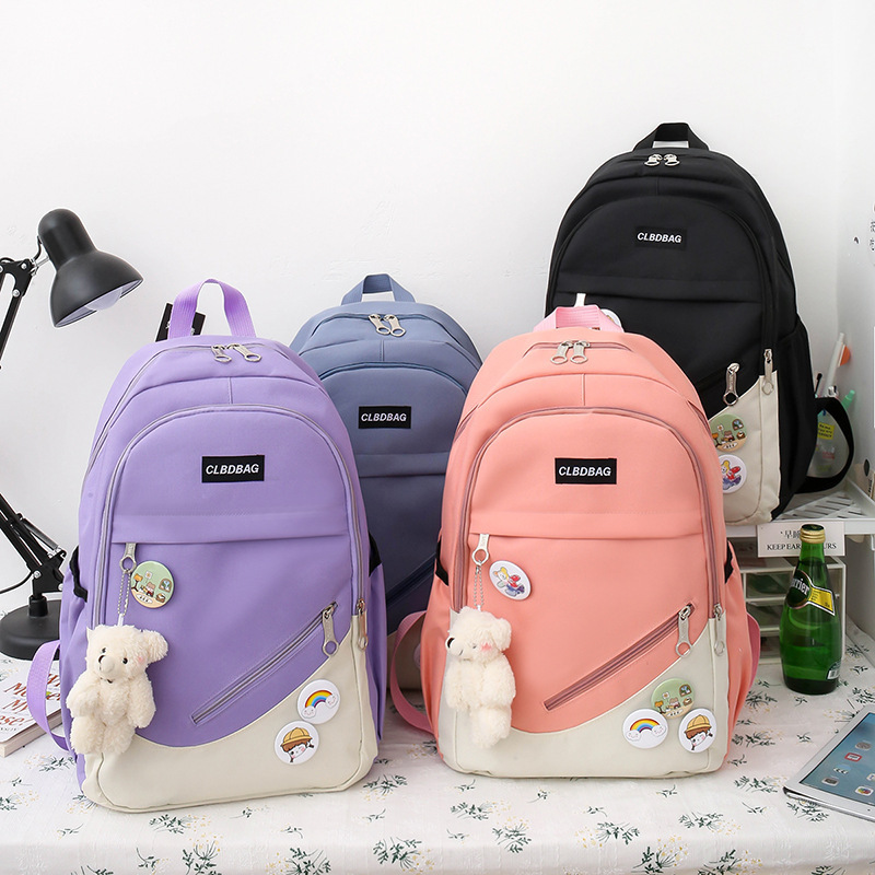 Picture of Schoolbag Female College Student Korean-style Cute Bear Pendant Backpack Senior high school Student Campus Canvas Four-piece Backpack