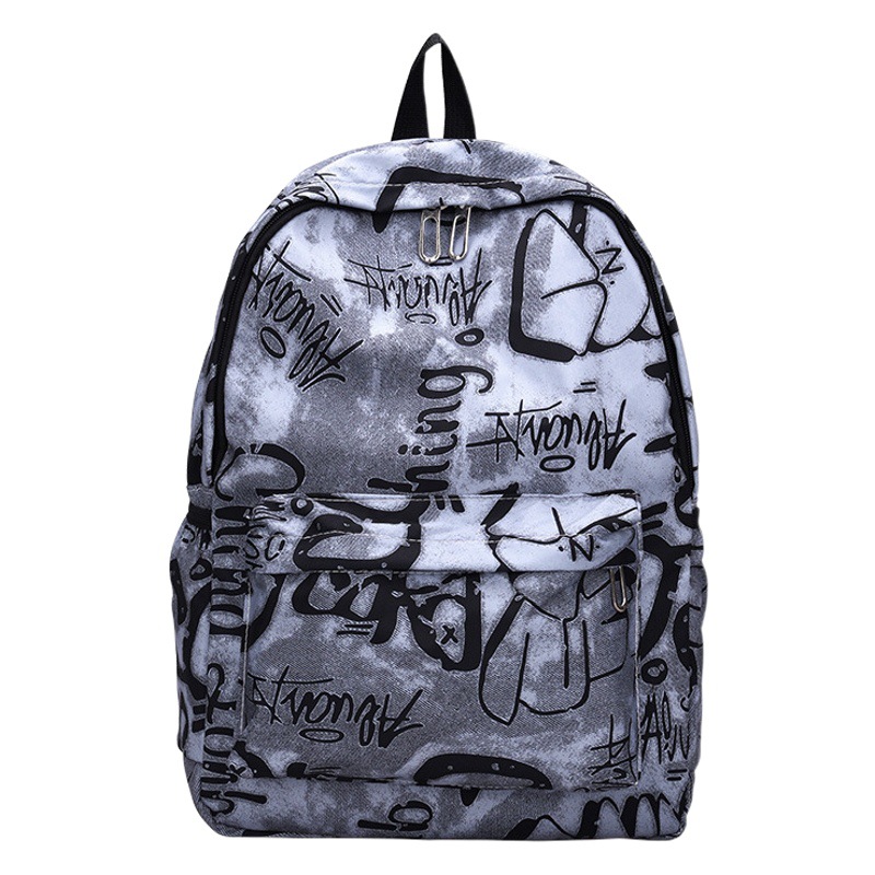 Niche Design Nylon Printed Backpack for Men and Women, Casual Large-Capacity Travel Backpack, College Student School Bag