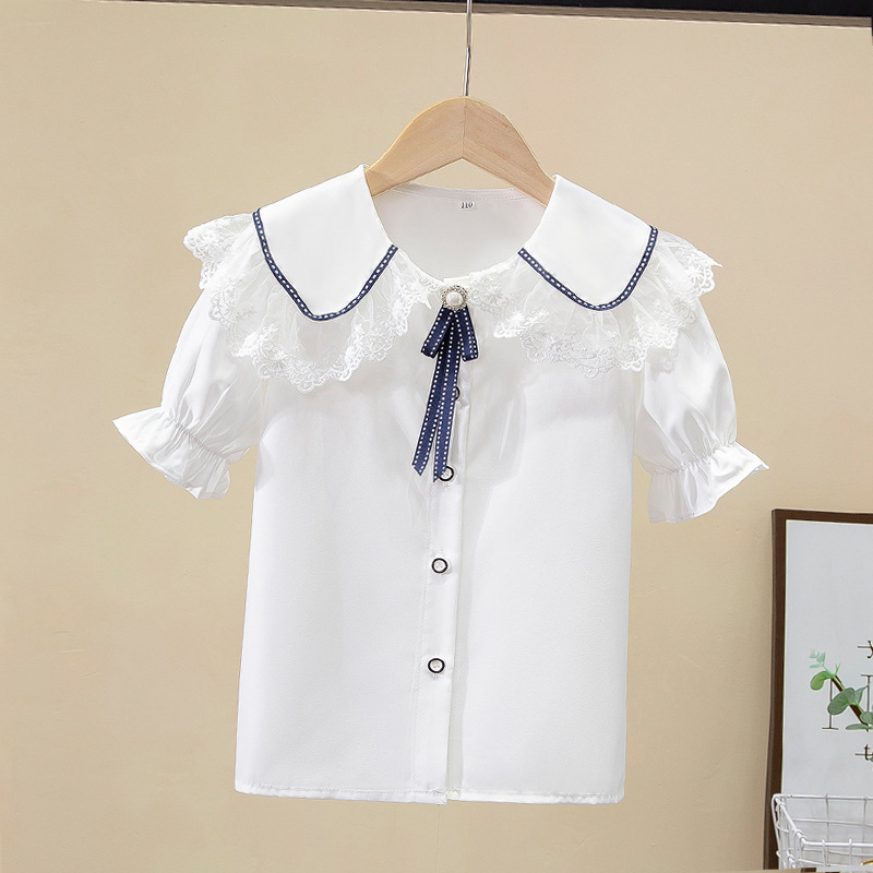 Picture of Spring 2024 Spring Children's Shirt Girls French Ledge Collar White Shirt Women Treasure Design Long Sleeve Shirt