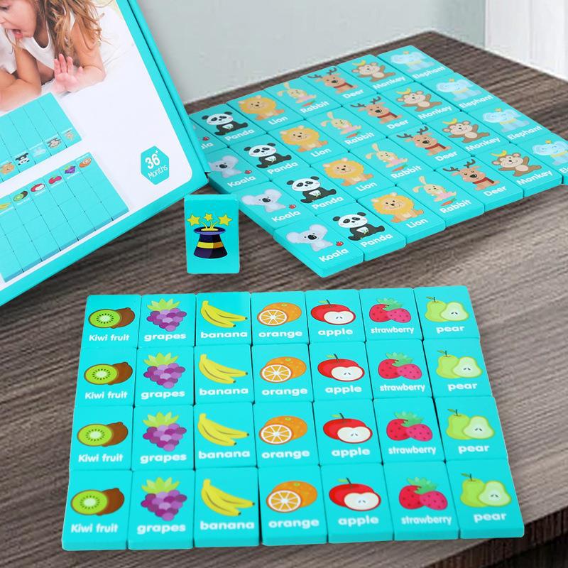 Animal Pairing Children's Early Education English Fruit Solitaire Game Dominoes Stacking Music Wooden Educational Toys
