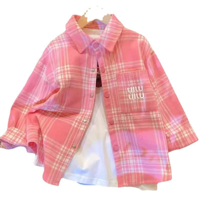 Picture of Girls' Shirt Spring 2024 New Style Kidsren's Long-sleeved Plaid Shirt Spring & Fall Outwear Little Girl's Top