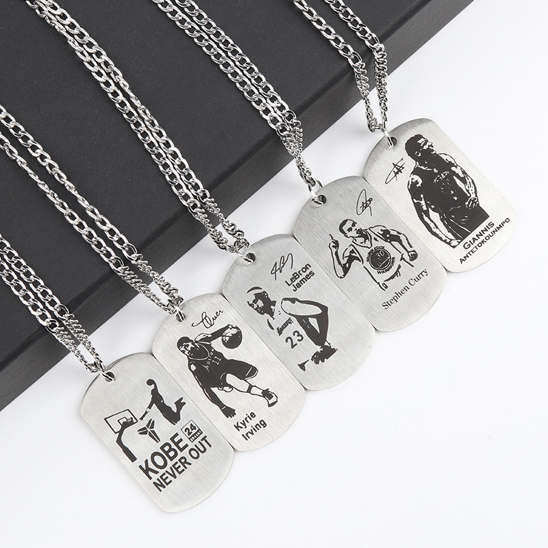 Picture of Necklace Kobe James Curry Owen Basketball Star logo Titanium Steel Necklace Pendant Commemorative Machinable Engraving