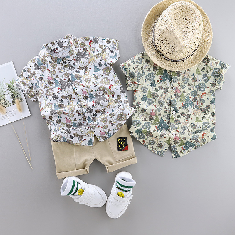 Baby boys' summer clothes 0-1-2-3 years old 12 months short sleeve suit baby children's clothing Super Western style clothes two-piece suit