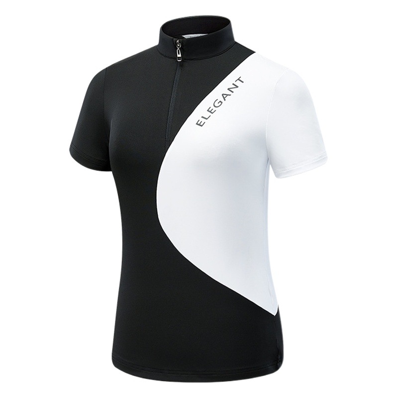 TTYGJ golf spring new women's contrast color short sleeve zipper collar slim stretch casual sports top clothes