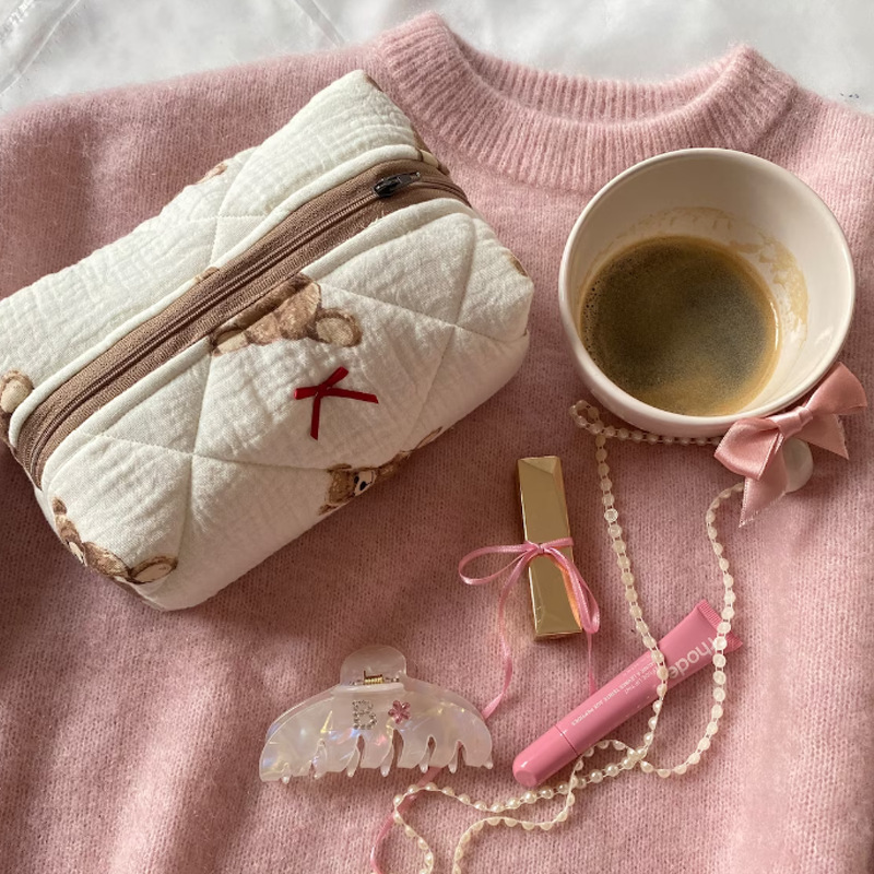 Picture of Cute teddy bear cosmetic bag portable cosmetics and skin care storage bag large capacity cartoon printed wash bag