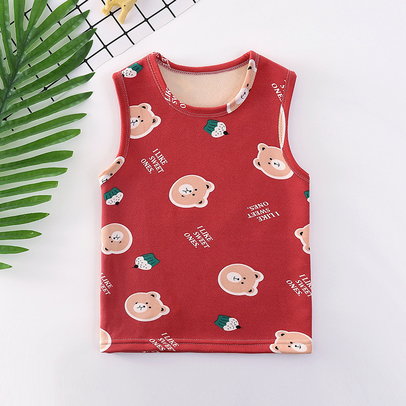Picture of Children's fleece-lined Vest for Autumn and Winter 2024 Boys and Girls Thickened Warm Base Vest Children's Vest Baby Sleeveless Corner