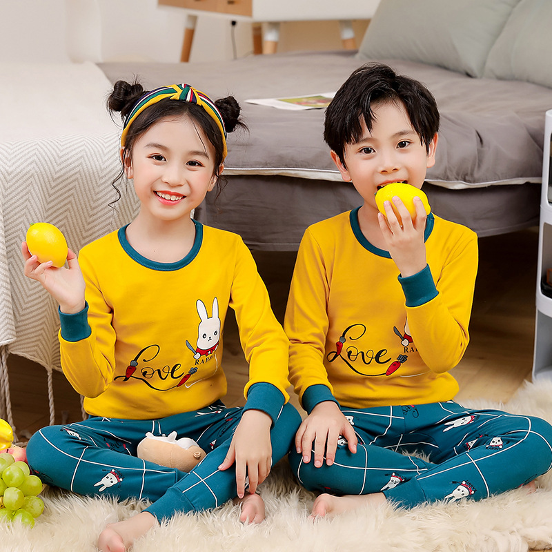 Picture of Children's Autumn Clothes and Long Trousers Set Round Neck Baby Bottoming Sweater Boys and Girls Pajamas Autumn Baby Intimates Pure Cotton