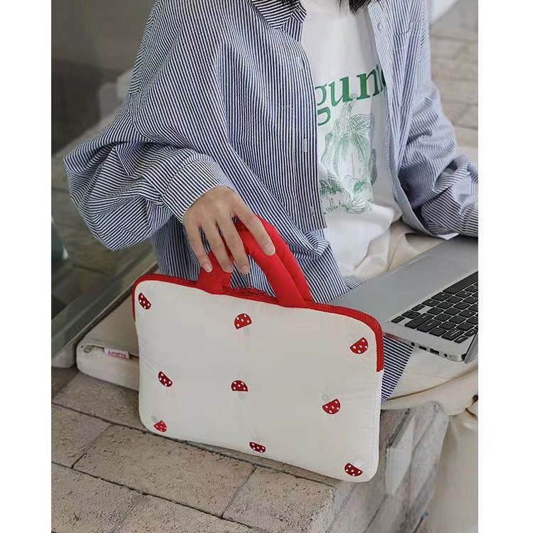 Picture of Little Mushroom Contrast Color Notebook Shockproof Computer Bag for Women Suitable for Apple 14inch 16inch Handbag iPad Storage