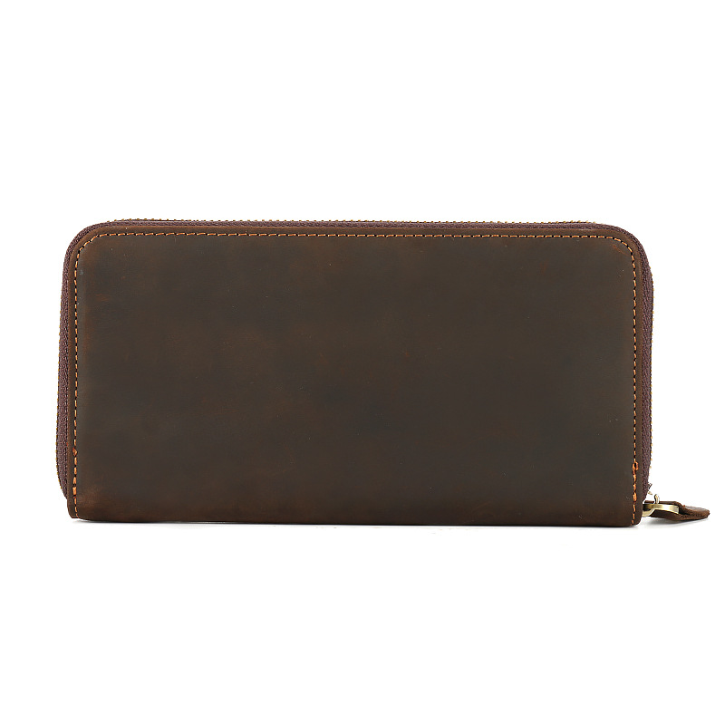 Picture of Crazy Horse Leather Men's Wallet Long Genuine Leather Mobile Phone Bag Zipper Hand Bag First Layer Cowhide Horizontal Business Retro Wallet