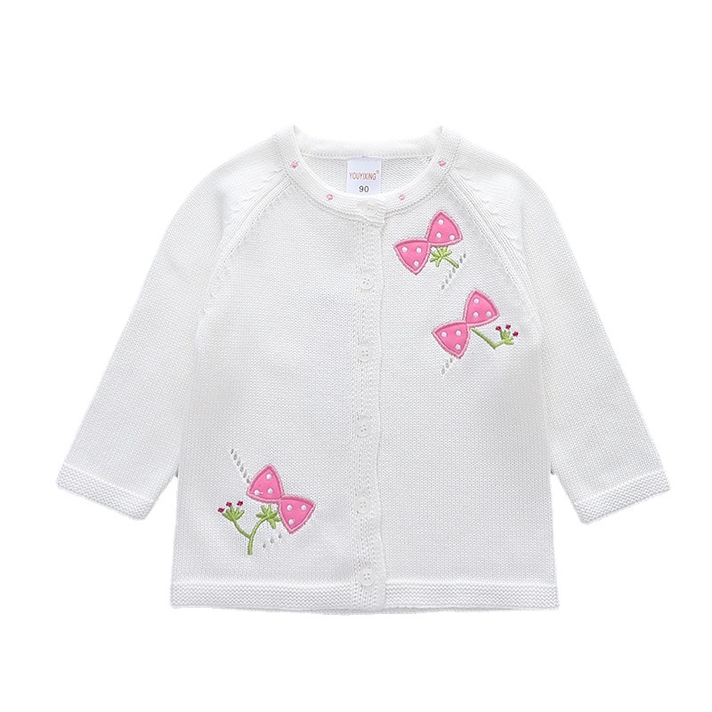 Picture of Children's Pure Cotton Knitted Sweater Jacket Embroidered Bow Female Treasure Cute Top Jacket Thin Shawl Girls' Cardigan