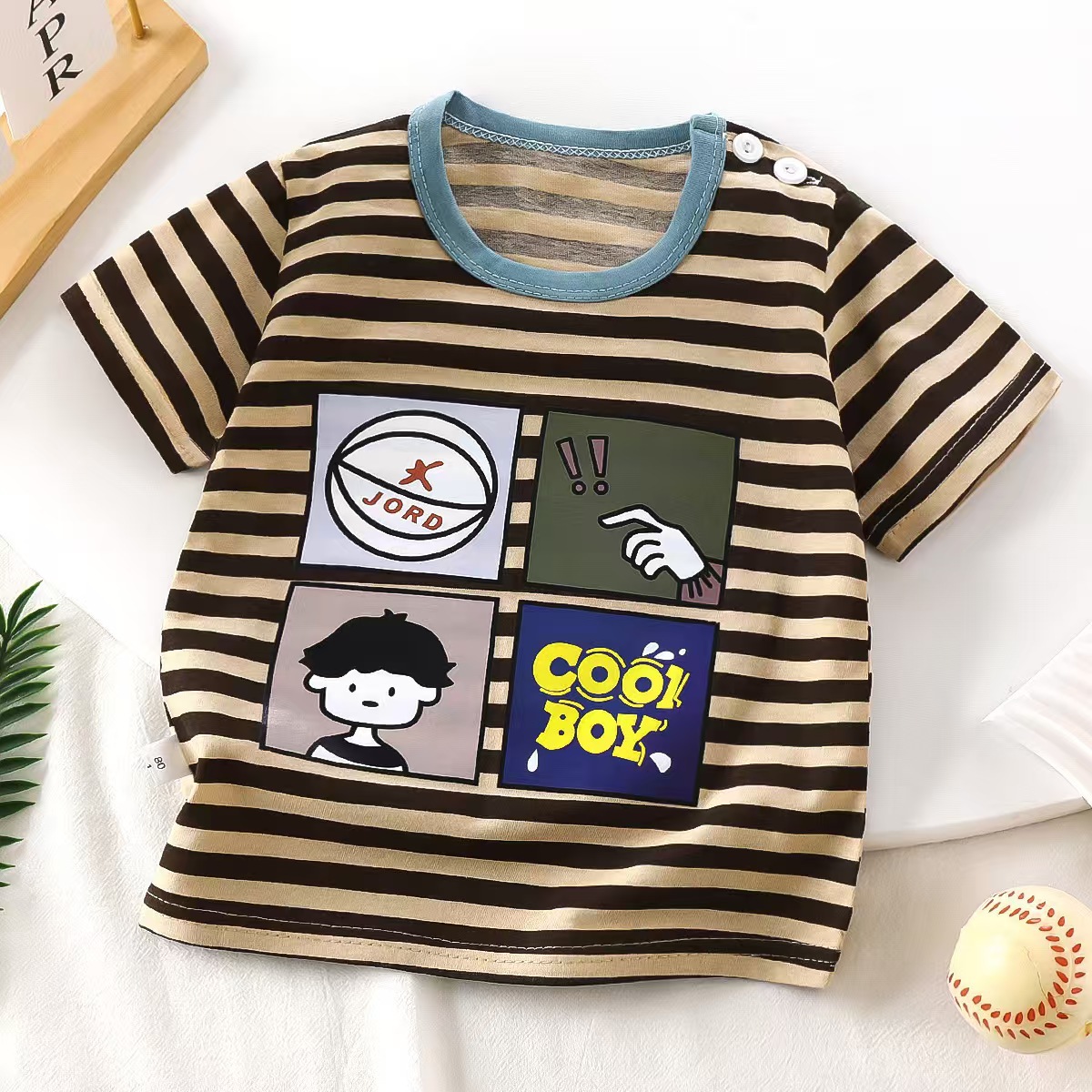 Picture of New cotton summer children's half sleeve round neck T-shirt short sleeve sports home clothing factory direct sales a generation of hair