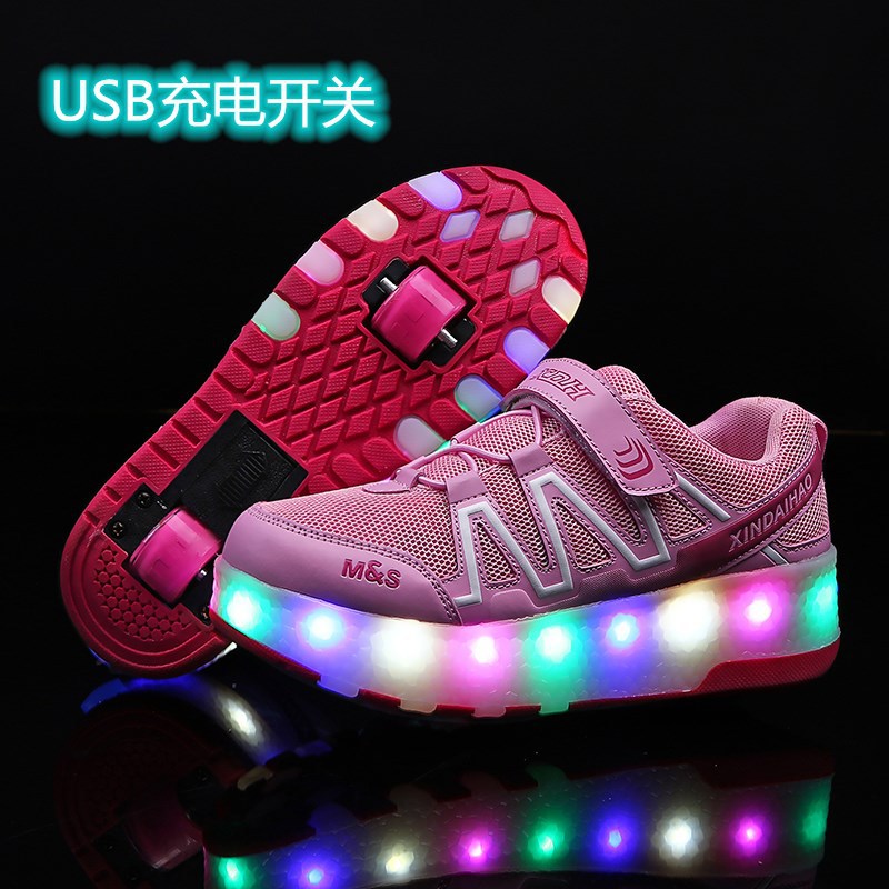 Picture of Children's Double-wheel USB Charging Cycle Heelys Shoes USB Colorful Light Pulley Shoes Boys and Girls Wheeled Shoes Wholesale