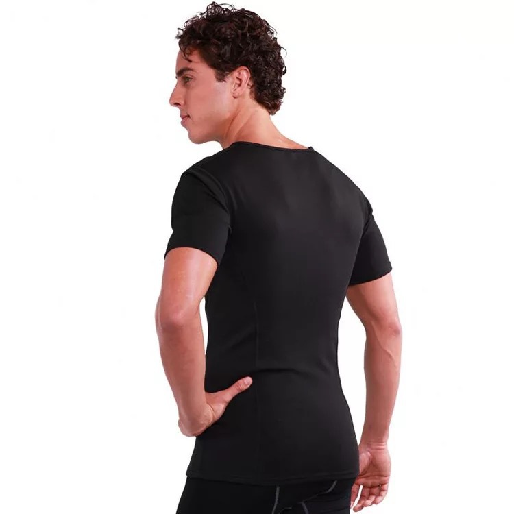 Picture of Amazon Men's Abdominal Tinker Short-sleeved Waterfall Sweat Fitness Sportswear Fitness Suit Bodywear Round Neck Large Size Body Shaping Suit