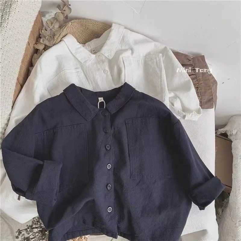 Handsome Boys' Shirt 2024 Spring Children's Wear New Shirt Mori Style Boys' and Girls' Long Sleeve Cardigan Jacket Trendy