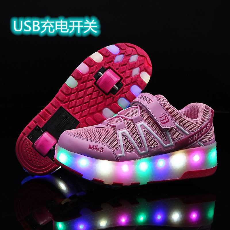 Picture of Children's Double-wheel USB Charging Cycle Heelys Shoes USB Colorful Light Pulley Shoes Boys and Girls Wheeled Shoes Wholesale